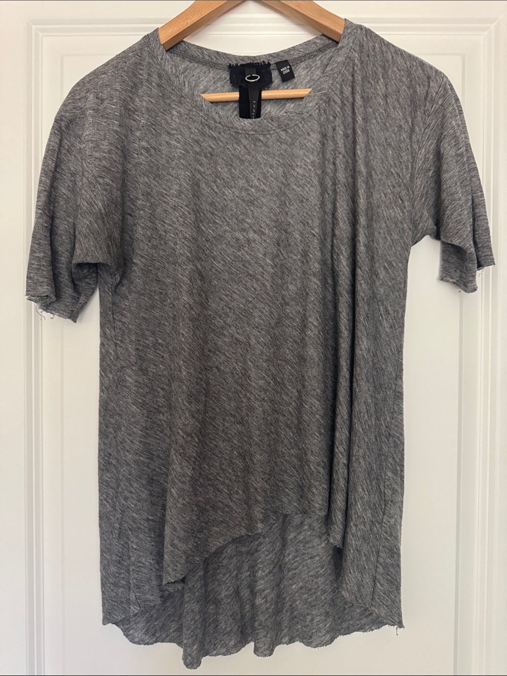 Poleci Gray Tencel Wool Blend Raw Edge Sheer Tee Size Small